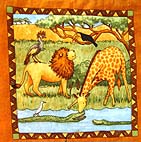 Lion, giraffe and other Serengeti wildlife from Patricia Wright quilt. Andrea Taylor photo.