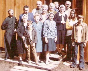 Fr. Beauregard and some of "his flock" after the first Mass at St. Gerard's church, September 5, 1971. J. Intihar photo.