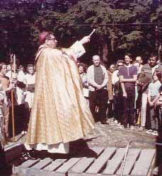 Archbishop James Carney consecrating St. Gerard's church, June 18, 1972. J. Intihar photo.