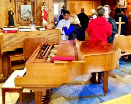 Grand piano at St. Gerard's Catholic Christian Church, Bowen Island, British Columbia.