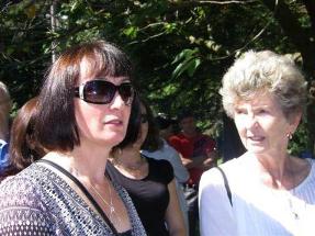 Mary Pare and Hillary Butler chatting on St. Gerard's church lawn on Fr. Beauregard Day, celebrating the 40th anniversary of St. Gerard's.